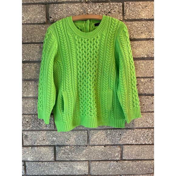 J. Crew Green Cable Knit Crewneck Sweater M Cozy & Stylish Cotton Blend Womens